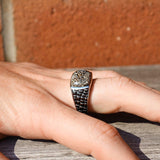Fossil Agate Stone Signet Ring in Black Rhodium Plated Sterling Silver