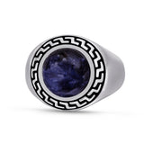Dark Blue Sodalite Stone Signet Ring in Black Rhodium Plated Sterling Silver