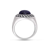 Dark Blue Sodalite Stone Signet Ring in Black Rhodium Plated Sterling Silver
