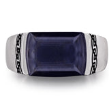 Blue Pietersite Celtic Stone Signet Ring in Sterling Silver with Enamel
