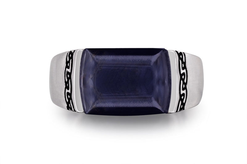 Blue Pietersite Celtic Stone Signet Ring in Sterling Silver with Enamel