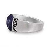 Blue Pietersite Celtic Stone Signet Ring in Sterling Silver with Enamel