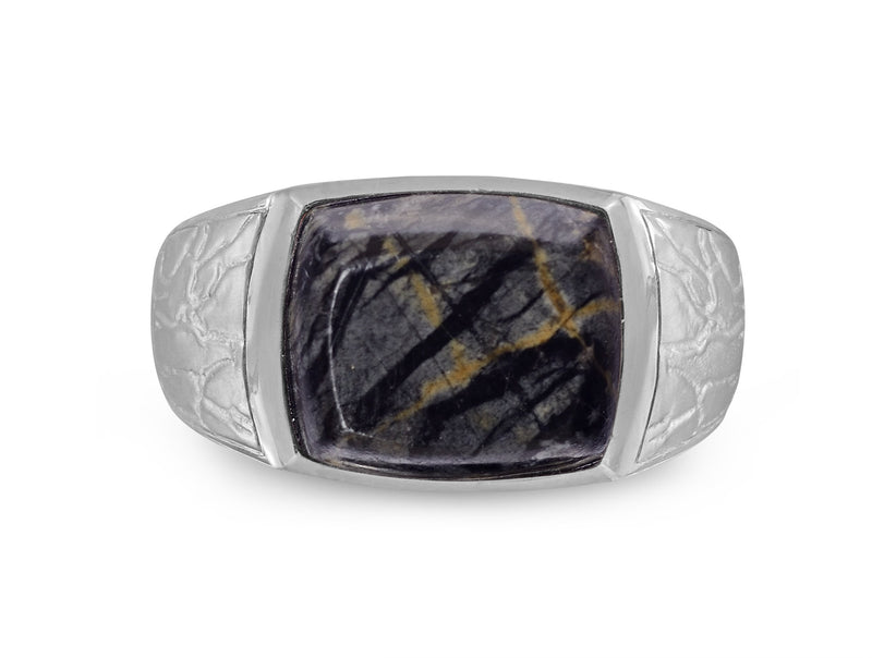 Grey Picture Jasper Stone Signet Ring in Sterling Silver