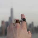 Grey Picture Jasper Stone Signet Ring in Sterling Silver