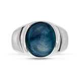 Dark Blue Apatite Stone Signet Ring in Sterling Silver
