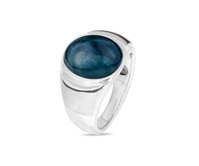 Dark Blue Apatite Stone Signet Ring in Sterling Silver