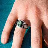 Seraphinite Stone Signet Ring in Black Rhodium Plated Sterling Silver