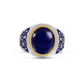 Lapis Lazuli Stone Signet Ring in Sterling Silver with Enamel