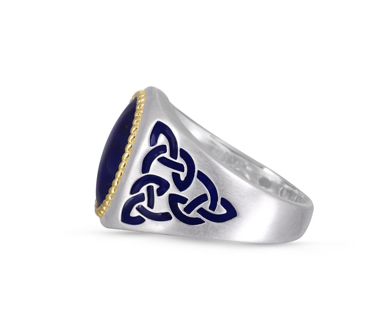 Lapis Lazuli Stone Signet Ring in Sterling Silver with Enamel