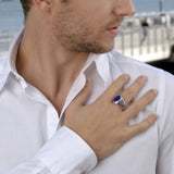 Lapis Lazuli Stone Signet Ring in Sterling Silver with Enamel
