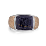 Grey Picture Agate Stone Signet Ring in Brown Rhodium Plated Sterling Silver