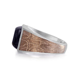 Grey Picture Agate Stone Signet Ring in Brown Rhodium Plated Sterling Silver