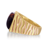 Chatoyant Red Tiger Eye Stone Signet Ring in Brown Rhodium & 14K Yellow Gold Plated Sterling Silver