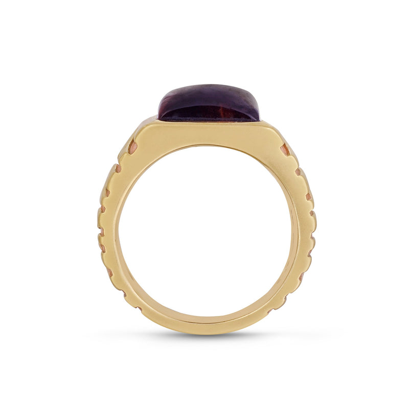 Chatoyant Red Tiger Eye Stone Signet Ring in Brown Rhodium & 14K Yellow Gold Plated Sterling Silver