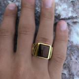Chatoyant Red Tiger Eye Stone Signet Ring in Brown Rhodium & 14K Yellow Gold Plated Sterling Silver