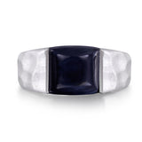 Blue Pietersite Stone Hammered Texture Signet Ring in Sterling Silver