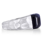 Blue Pietersite Stone Hammered Texture Signet Ring in Sterling Silver