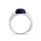 Blue Pietersite Stone Hammered Texture Signet Ring in Sterling Silver