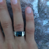 Blue Pietersite Stone Hammered Texture Signet Ring in Sterling Silver