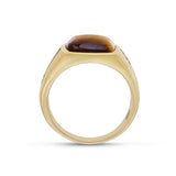 Chatoyant Yellow Tiger Eye Stone & Champagne Diamond Signet Ring in 14K Yellow Gold Plated Sterling Silver
