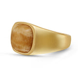 Yellow Lace Agate Stone Signet Ring in 14K Yellow Gold Plated Sterling Silver