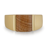 Wood Jasper Stone Signet Ring in 14K Yellow Gold Plated Sterling Silver