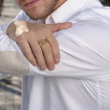 Wood Jasper Stone Signet Ring in 14K Yellow Gold Plated Sterling Silver