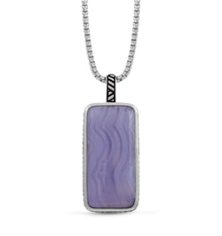 Blue Lace Agate Stone Tag in Black Rhodium Plated Sterling Silver