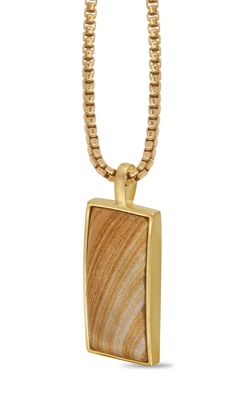 Wood Jasper Stone Tag in 14K Yellow Gold Plated Sterling Silver
