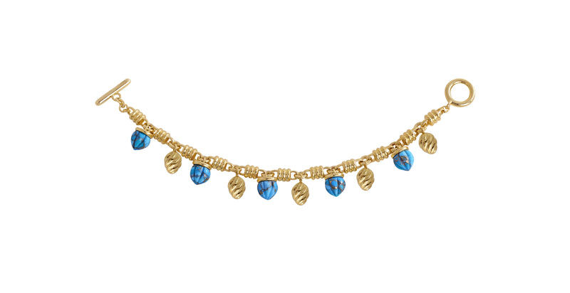 Sunshine Twist Turquoise Charms Bracelet in 14K Yellow Gold Plated Sterling Silver
