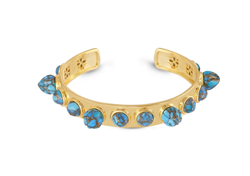 Sea Breeze Turquoise Studded Cuff in 14K Yellow Gold Plated Sterling S ...
