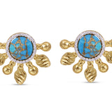 Sun-Day Turquoise & Diamond Half Sun Stud Earrings in 14K Yellow Gold Plated Sterling Silver