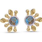 Sun-Day Turquoise & Diamond Half Sun Stud Earrings in 14K Yellow Gold Plated Sterling Silver