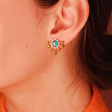Sun-Day Turquoise & Diamond Half Sun Stud Earrings in 14K Yellow Gold Plated Sterling Silver