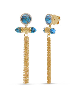 Sunkissed Turquoise & Diamond Fringe Earrings in 14K Yellow Gold Plated Sterling Silver