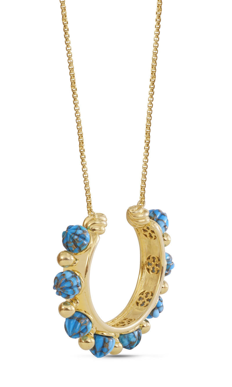 Circle of Fire Turquoise Necklace in 14K Yellow Gold Plated Sterling Silver