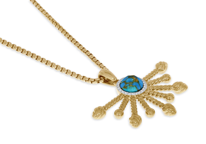 Day Break Half Sun Turquoise Diamond Pendant in 14K Yellow Gold Plated Sterling Silver