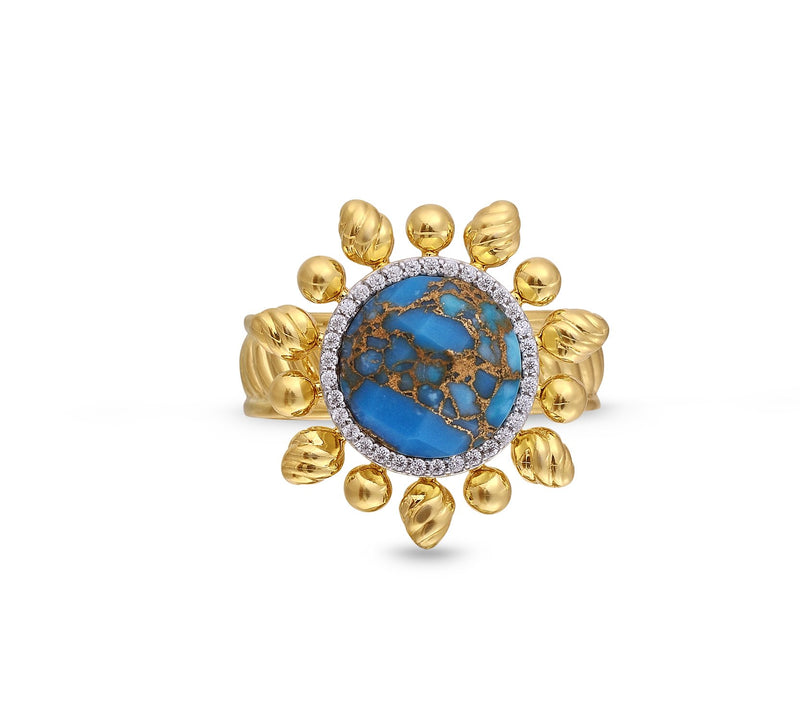 Rise & Shine Turquoise & Diamond Detachable Sun Ring in 14K Yellow Gold Plated Sterling Silver
