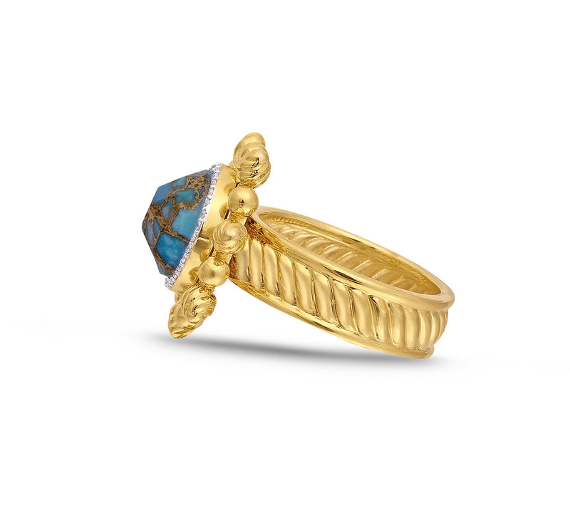 Rise & Shine Turquoise & Diamond Detachable Sun Ring in 14K Yellow Gold Plated Sterling Silver