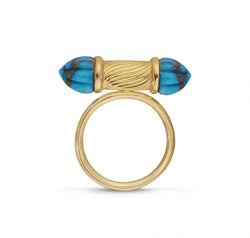Twisted Rays Turquoise Ring in 14K Yellow Gold Plated Sterling Silver