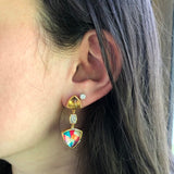Colorful Canvas Diamond & Citrine Earrings in 14K Yellow Gold Plated Sterling Silver