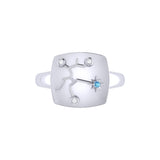 Sagittarius Archer Blue Topaz & Diamond Constellation Signet Ring in 14K White Gold