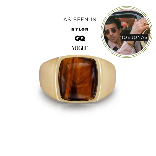 Chatoyant Red Tiger Eye Quartz Stone Signet Ring in 14K Yellow Gold Plated Sterling Silver
