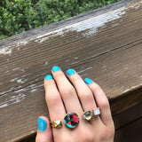 Pyramid Pop Prehnite & Diamond Mosaic Open Ring in 14K Yellow Gold Plated Sterling Silver