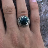 Dark Blue Sodalite Stone Signet Ring in Black Rhodium Plated Sterling Silver