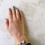 Luv Me Blue Howlite Bolo Adjustable I Love You Heart Bracelet in 14K Yellow Gold Plated Sterling Silver