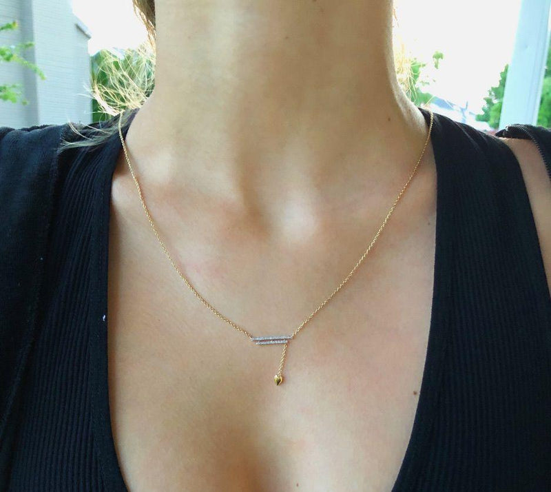 Wrecking Ball Double Bar Bolo Adjustable Diamond Lariat Necklace in 14K Yellow Gold